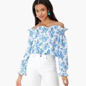 Tuckernuck Marguerite Off Shoulder Floral Toile Blouse